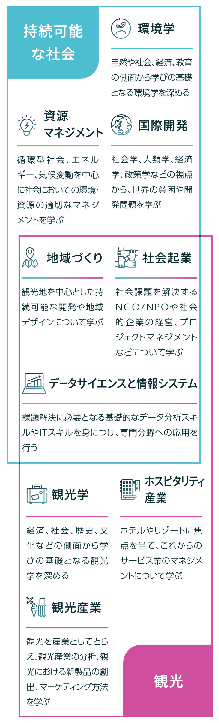 9つの専門領域からなる専門科目群